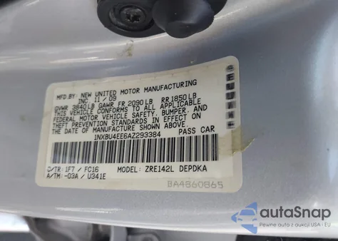 2010 Toyota Corolla Le z USA, uszkodzony, nr VIN 1NXBU4EE6AZ293384